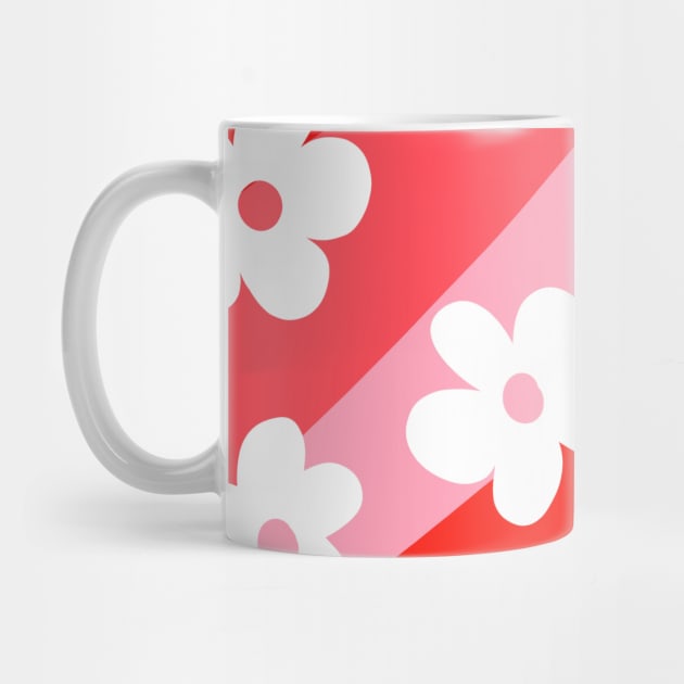 Pink and Red Groovy Flowers on Wavy Stripes by OneThreeSix